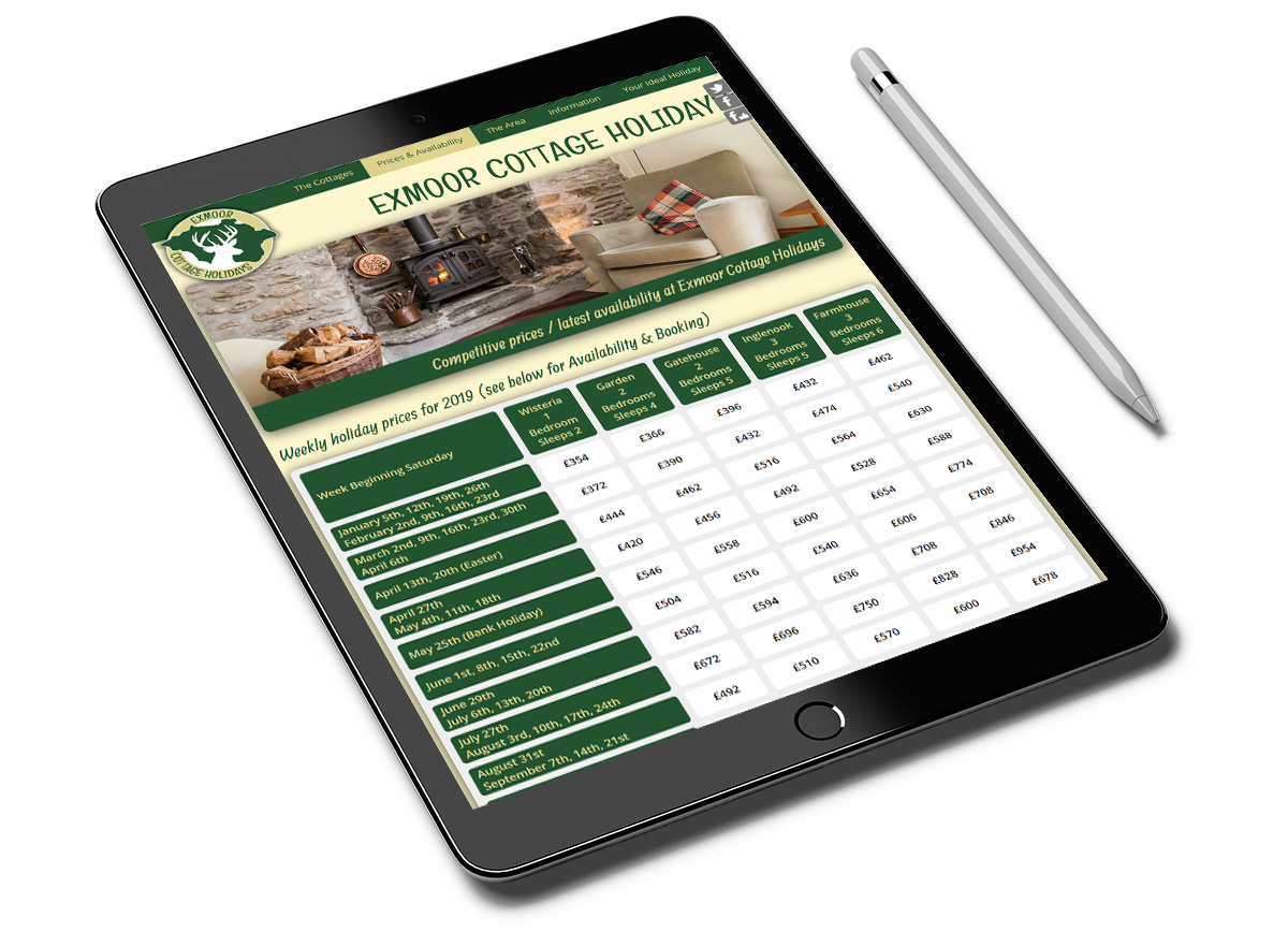 Website Design North Devon - Exmoor Cottage Holidays iPad