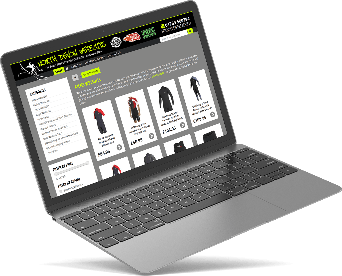 Website Design North Devon - North Devon Wetsuits Macbook